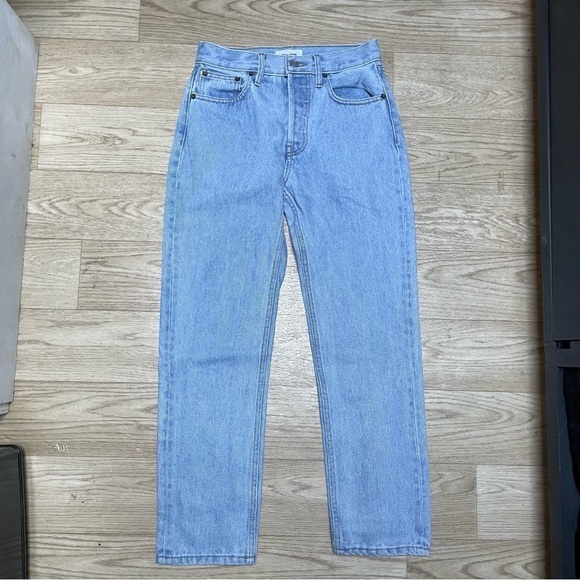 Still Here New York Wool Gingham Tate Denim Straight Mom Jeans Vintage Blue 24 - Picture 4 of 14